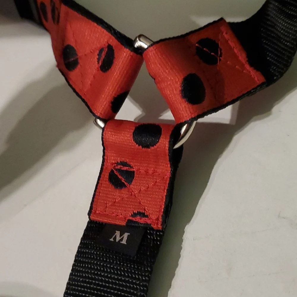 Red with black pokadot ladybug 🐞 pattern M dog harness